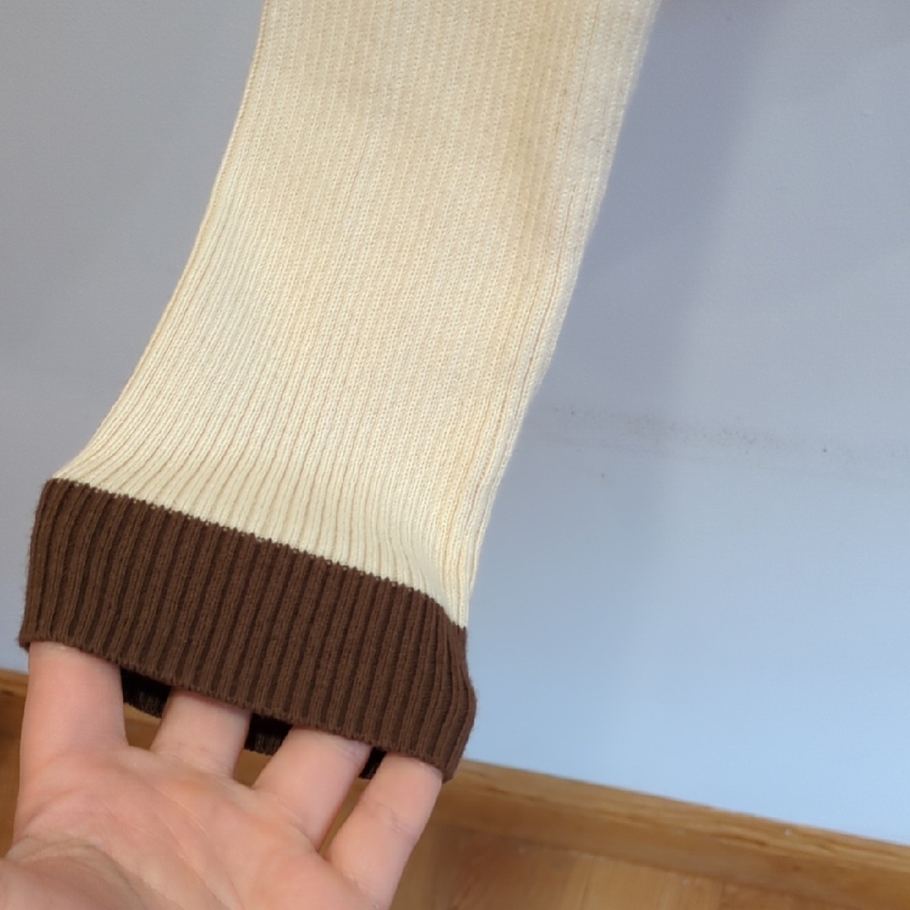 Faherty Cotton Cashmere Henley Polo Sweater Cream Brown Stripes Large NWT Preppy - Picture 6 of 9